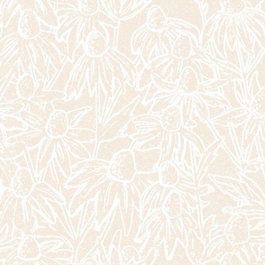 Hand drawn white line art daisies fields light piglet backgroundpng