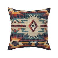 Southwest Woven Geometric Distressed Blanket Fabric - Rustic Western Charm - Yellow Red Blue