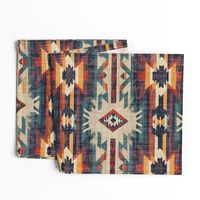 Southwest Woven Geometric Distressed Blanket Fabric - Rustic Western Charm - Yellow Red Blue