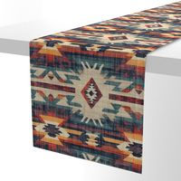 Southwest Woven Geometric Distressed Blanket Fabric - Rustic Western Charm - Yellow Red Blue