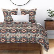 Southwest Woven Geometric Distressed Blanket Fabric - Rustic Western Charm - (Light) Yellow Red Blue