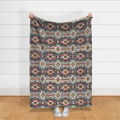 Southwest Woven Geometric Distressed Blanket Fabric - Rustic Western Charm - (Light) Yellow Red Blue