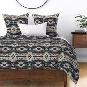 Southwest Woven Geometric Distressed Blanket Fabric - Rustic Western Charm Dark Blue