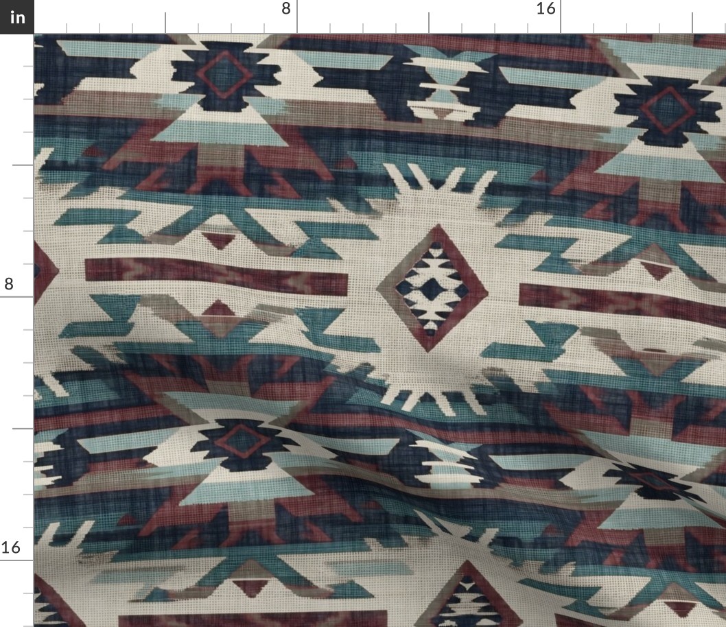 Southwest Woven Geometric Distressed Blanket Fabric - Rustic Western Charm Dark Blue