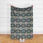 Southwest Woven Geometric Distressed Blanket Fabric - Rustic Western Charm - Teal Blue