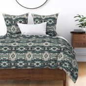 Southwest Woven Geometric Distressed Blanket Fabric - Rustic Western Charm - Teal Blue
