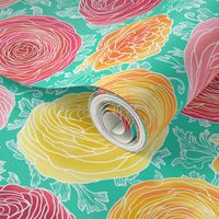 Ranunculus Stained Glass Floral, Carnival Glass Green