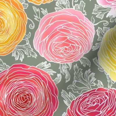 Ranunculus Stained Glass Floral on Sage