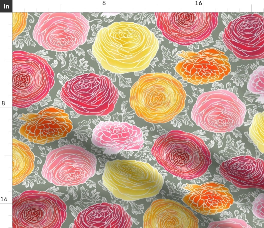 Ranunculus Stained Glass Floral on Sage