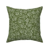 Floral Leaves Line Drawings, Olive Green