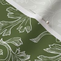 Floral Leaves Line Drawings, Olive Green