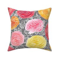 Buttercups: Ranunculus Stained Glass Floral on Warm Grey