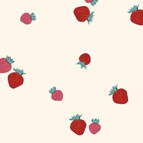 Large Scattered Summer Fruit Strawberries with Shell White Background