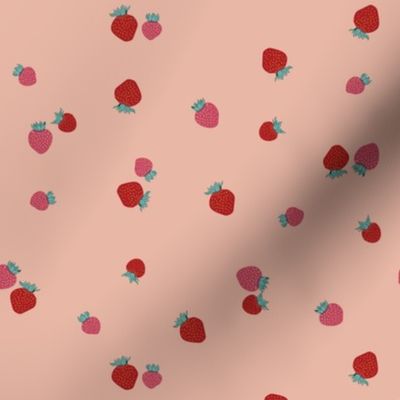 Medium Scattered Summer Fruit Strawberries with Blush Pink Background