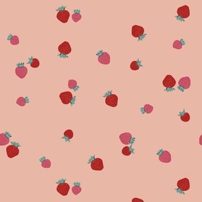 Medium Scattered Summer Fruit Strawberries with Blush Pink Background
