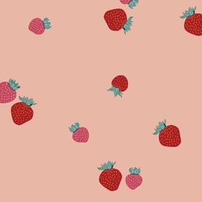 Large Scattered Summer Fruit Strawberries with Blush Pink Background