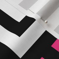 Concentric Overlapping Squares in Black White and Hot Pink