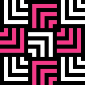 Concentric Overlapping Squares in Black White and Hot Pink