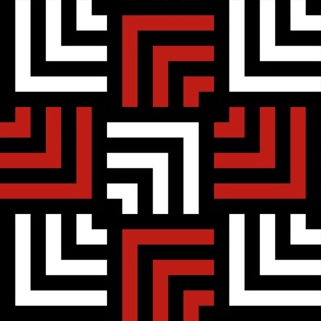 Concentric Overlapping Squares in Black White and Red