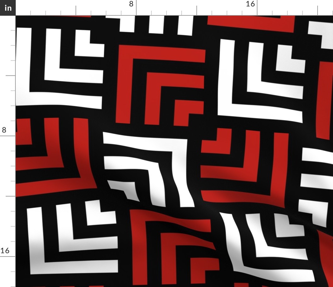 Concentric Overlapping Squares in Black White and Red