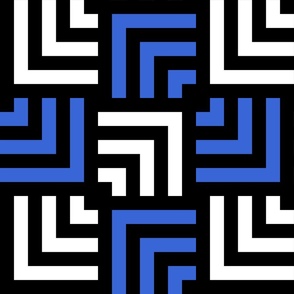 Concentric Overlapping Squares in Black White and Blue