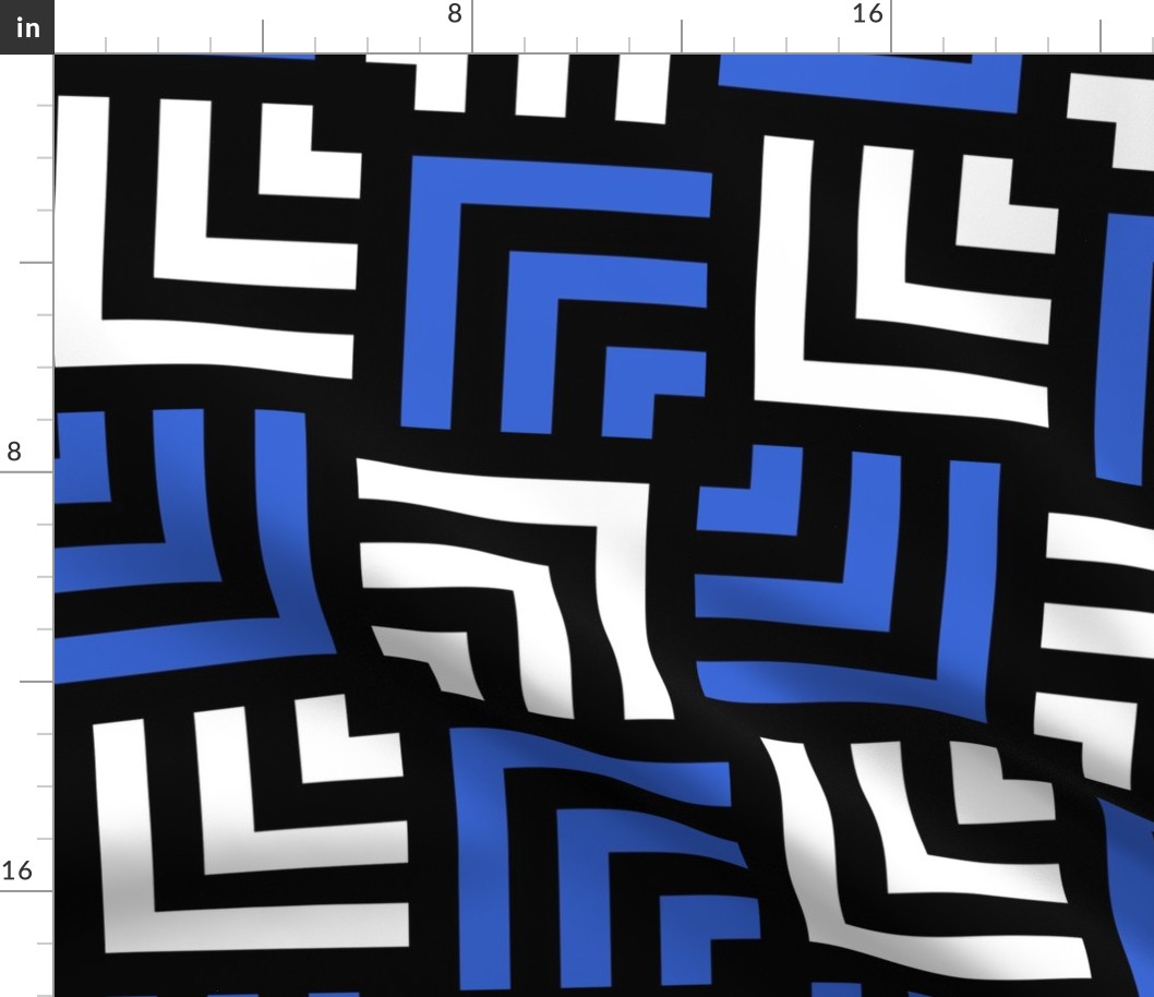 Concentric Overlapping Squares in Black White and Blue