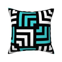 Concentric Overlapping Squares in Black White and Turquoise Blue