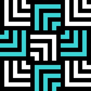 Concentric Overlapping Squares in Black White and Turquoise Blue