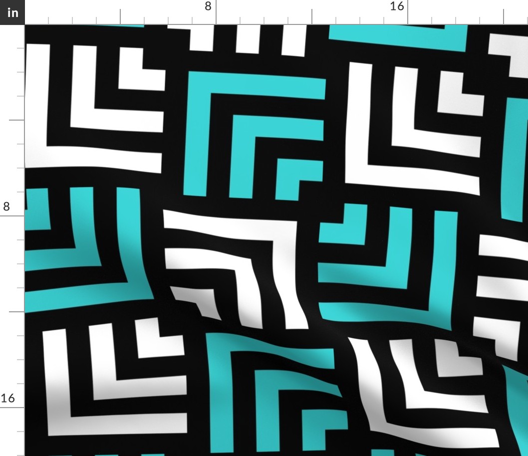 Concentric Overlapping Squares in Black White and Turquoise Blue