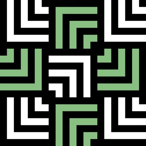 Concentric Overlapping Squares in Black White and Sage Green