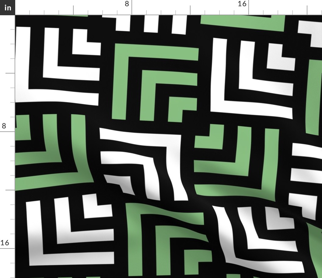 Concentric Overlapping Squares in Black White and Sage Green