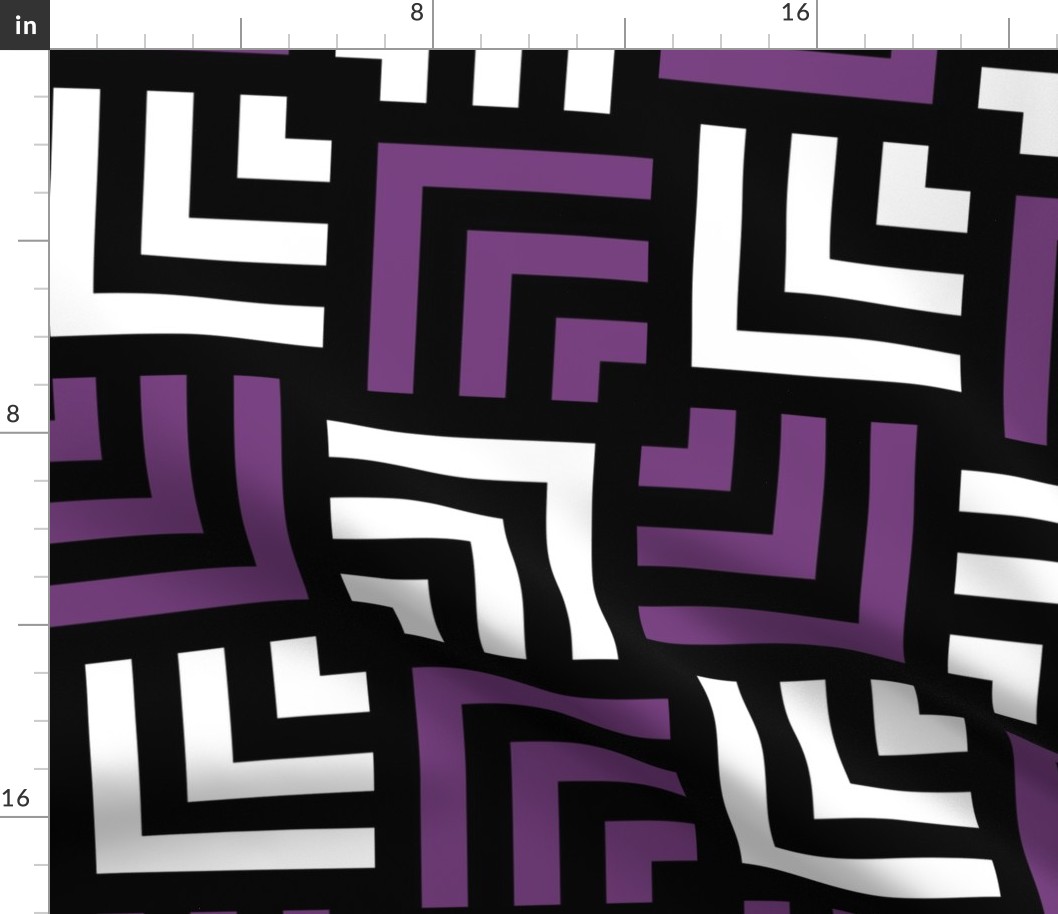 Concentric Overlapping Squares in Black White and Purple