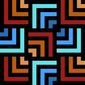 Concentric Overlapping Squares in Black Oranges and Turquoise Blues