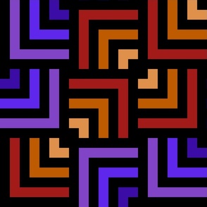 Concentric Overlapping Squares in Black Oranges and Purples 24 Diagonal