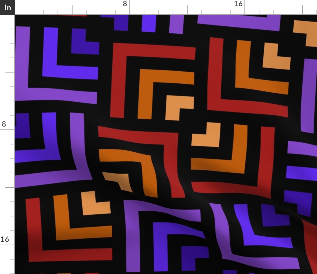 Concentric Overlapping Squares in Black Oranges and Purples 24 Diagonal