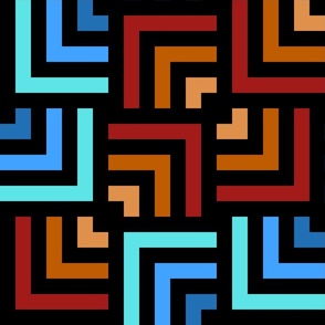 Concentric Overlapping Squares in Black Oranges and Turquoise Blues 24 Diagonal