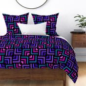 Concentric Overlapping Squares in Black Turquoise Pinks and Purples 24 Diagonal