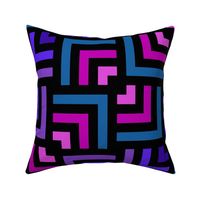 Concentric Overlapping Squares in Black Turquoise Pinks and Purples 24 Diagonal