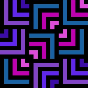 Concentric Overlapping Squares in Black Turquoise Pinks and Purples 24 Diagonal