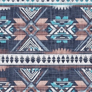 Vintage Southwest-Inspired  Diamond Woven Geometric Fabric - Rustic Western Blue