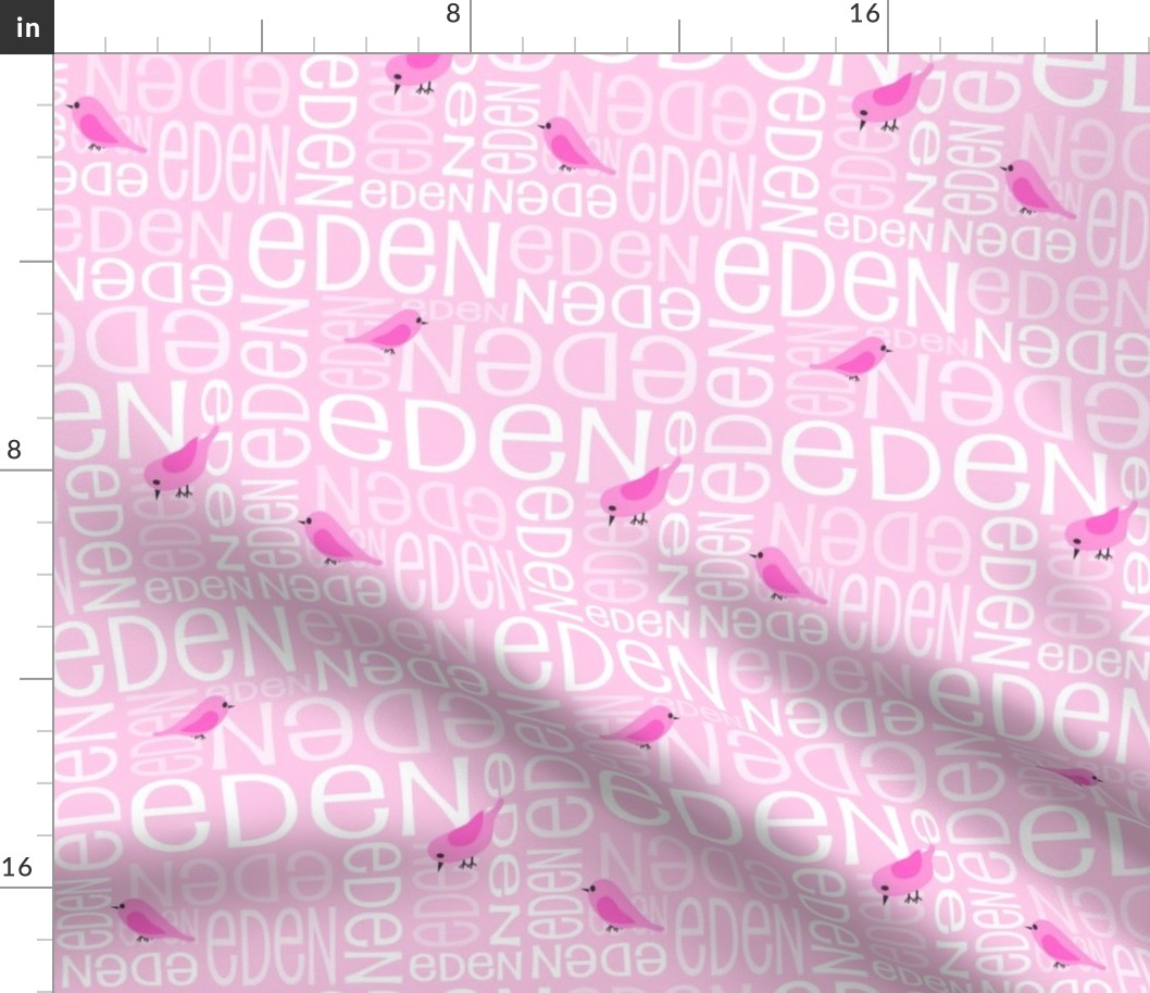 Personalised Name Fabric - Pink Birds