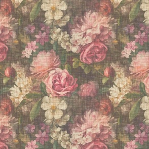 Beautiful Pink Roses Large Oil Painted Distressed Lighter Version Floral Victorian Chic Shabby Cottage Wallpaper