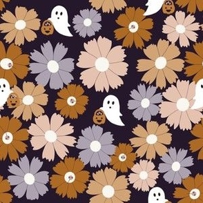 Medium Scale // Lavender Pink and Brown Halloween Ghost Candy Trick or Treat  on Deep Eggplant Purple 