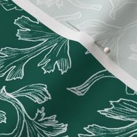 Floral Leaves Line Drawings, Jungle Green