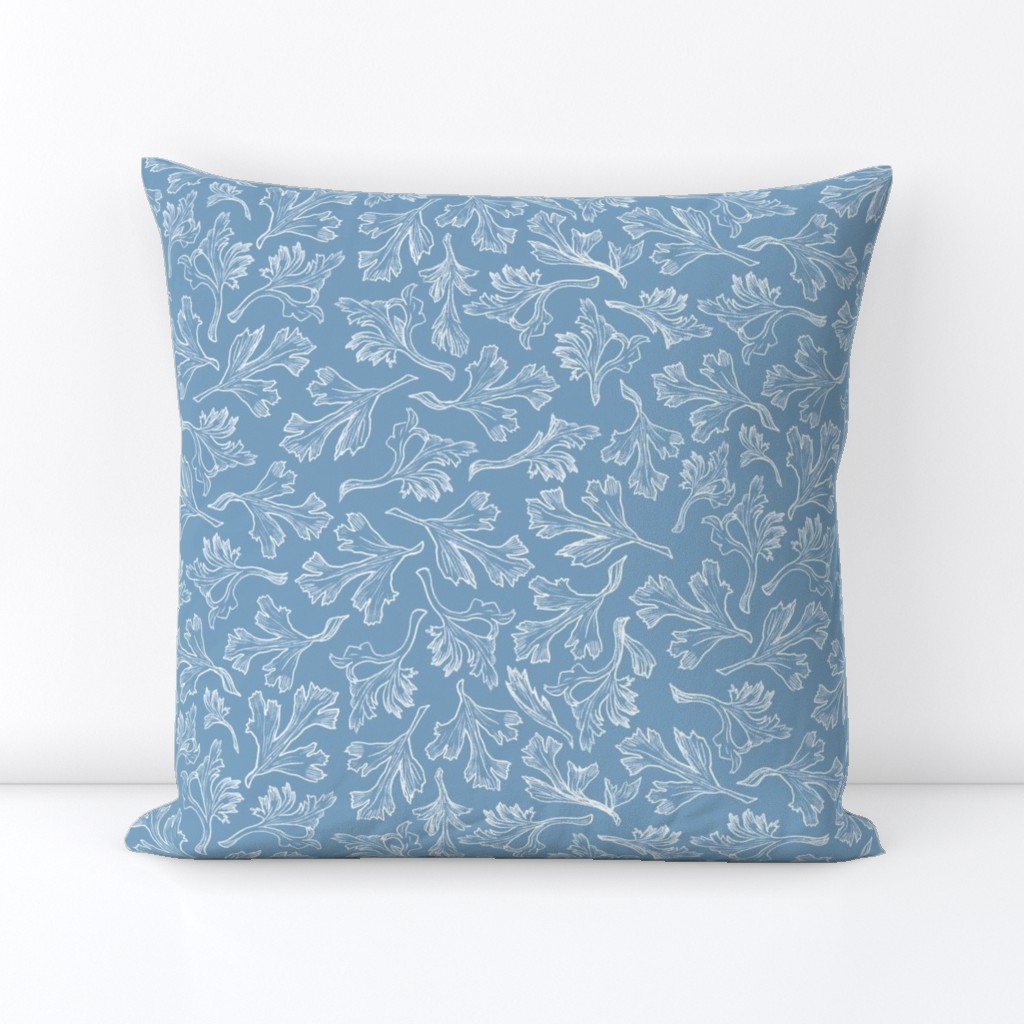 Hand Drawn Floral Leaves on Dusty Blue
