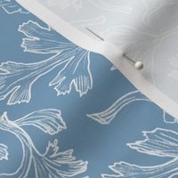 Hand Drawn Floral Leaves on Dusty Blue