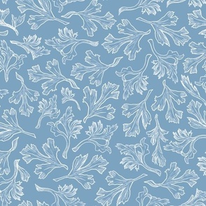 Hand Drawn Floral Leaves on Dusty Blue