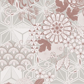Floral Geometry Light Grey large scale 24''