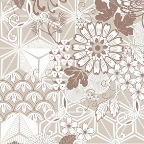Floral Geometry Beige Large scale 24''