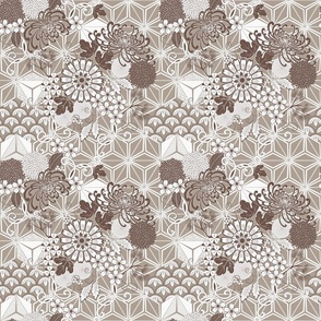 Floral Geometry Dark Beige Small scale 9''